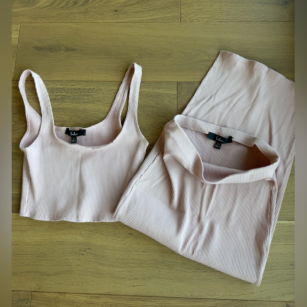 Lulus Pink Ribbed Two-Piece Tank & Skirt Set - Picture 4 of 5